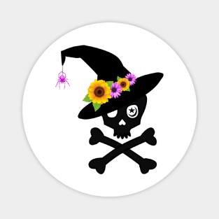 Witch Hat and flowers skull and cross bones Magnet